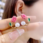 Flower Pearl Ear Studs for Women