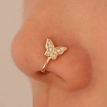Butterfly Kiss Nose Cuff — Gold-Toned Non-Piercing Stud for Her