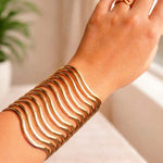 Wavy Wide Bangle Cuff – Gold-Toned Statement Bracelet