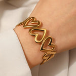 Linked Hearts Cuff Bracelet – Gold-Toned Open Bangle