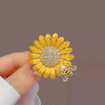 Golden Bloom Brooch — Honey Bee & Sunflower