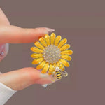 Golden Bloom Brooch — Honey Bee & Sunflower