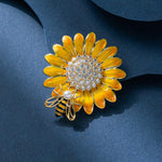 Golden Bloom Brooch — Honey Bee & Sunflower