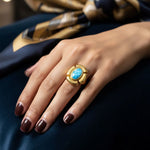 Turquoise Stone Dome Cocktail Ring – Gold-Toned Chunky Statement Ring