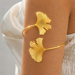 Ginkgo Leaf Upper Arm Cuff Armlet for Women | Gold-Toned Nature-Inspired Jewelry