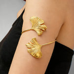 Ginkgo Leaf Upper Arm Cuff Armlet for Women | Gold-Toned Nature-Inspired Jewelry