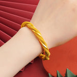 Gold-Toned Twisted Mesh Cuff Bangles