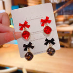 Korean Fashion Red Bow Big Crystal Stud Earrings