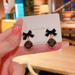 Korean Fashion Red Bow Big Crystal Stud Earrings