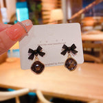 Korean Fashion Red Bow Big Crystal Stud Earrings