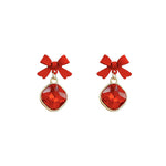 Korean Fashion Red Bow Big Crystal Stud Earrings