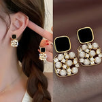 Black Square & Pearl Drop Earring