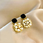 Black Square & Pearl Drop Earring