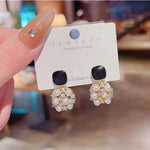 Black Square & Pearl Drop Earring