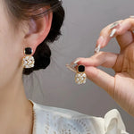 Black Square & Pearl Drop Earring