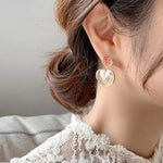 Gold-Toned Double Heart Pearl & Rhinestone Drop Earrings