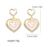 Gold-Toned Double Heart Pearl & Rhinestone Drop Earrings