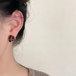 Crimson Knot Triangle Enamel Stud Earrings