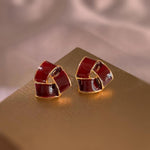 Crimson Knot Triangle Enamel Stud Earrings
