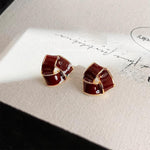 Crimson Knot Triangle Enamel Stud Earrings