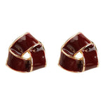Crimson Knot Triangle Enamel Stud Earrings
