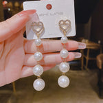 Crystal Heart Pearl Drop Earrings for Women