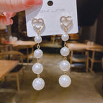Crystal Heart Pearl Drop Earrings for Women