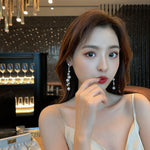 Gold-Toned Long Pearl Tassel Drop Earrings for Women