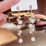 Gold-Toned Long Pearl Tassel Drop Earrings for Women