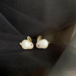 White Bunny Enamel Stud Earrings