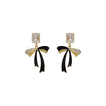 Crystal Square Black Bow Drop Earrings
