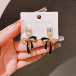 Crystal Square Black Bow Drop Earrings