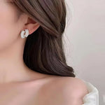 White Enamel Crystal Swirl Hoop Earrings