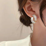 White Enamel Crystal Swirl Hoop Earrings