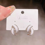 White Enamel Crystal Swirl Hoop Earrings