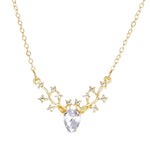 Crystal Deer Antler Pendant Necklace for Women | Gold-Toned Whimsical Jewelry