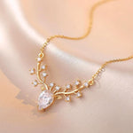 Crystal Deer Antler Pendant Necklace for Women | Gold-Toned Whimsical Jewelry