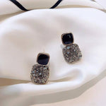 Black Enamel & Pavé Zircon Square Drop Earrings for Women | Gold-Toned Party Wear