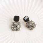 Black Enamel & Pavé Zircon Square Drop Earrings for Women | Gold-Toned Party Wear
