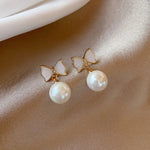 Gold-Toned White Bow & Pearl Drop Earrings for Women — Anti Tarnish