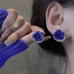 Royal Blue Rose Crystal Halo Stud Earrings