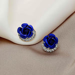 Royal Blue Rose Crystal Halo Stud Earrings