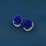 Royal Blue Rose Crystal Halo Stud Earrings