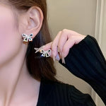 Black Crystal Pavé Bow Stud Earrings with Gold-Tone Frame for Women