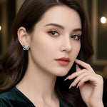 Black Crystal Pavé Bow Stud Earrings with Gold-Tone Frame for Women