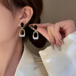 Black & Gold Anti Tarnish Drop Earrings for Women