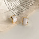Creamy White Square Stud Earrings with Gold-Tone Frame for Women