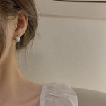 Creamy White Square Stud Earrings with Gold-Tone Frame for Women