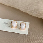 Creamy White Square Stud Earrings with Gold-Tone Frame for Women