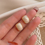 Creamy White Square Stud Earrings with Gold-Tone Frame for Women